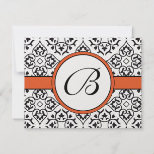 Damask Side Borders Orange Trim Weding RSVP