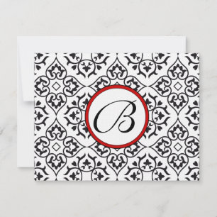 Damask Side Borders Red Trim Weding RSVP
