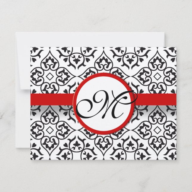 Damask Side Borders Red Trim Weding RSVP (Frente)