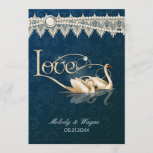 Damask Swan Elegance Blue - Convite para casamento