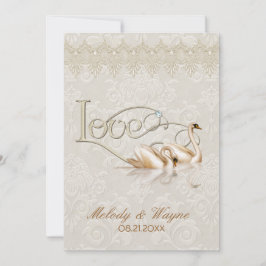 Damask Swan Elegance Ivory - Convite para Casament