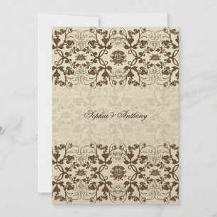 Damask Swirls Lace Café Convite Para Casamento