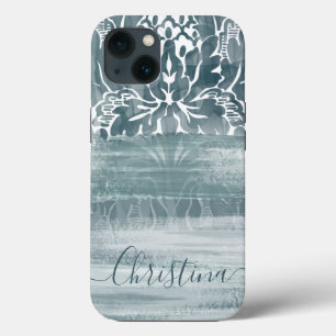 Damask Teal Artsy Brushstrokes Única 