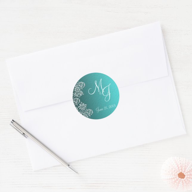 Damask Turquoise Casamento com Autocolantes (Envelope)