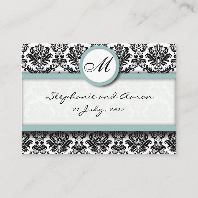 Damask With Tiffany Wedding Website Cartão de visi (Frente)