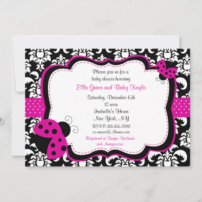 Damybug Damask Baby Shower Convites (Frente)
