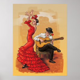 Dança Flamenco - Poster de Arte Ilustrada (Sem Tex