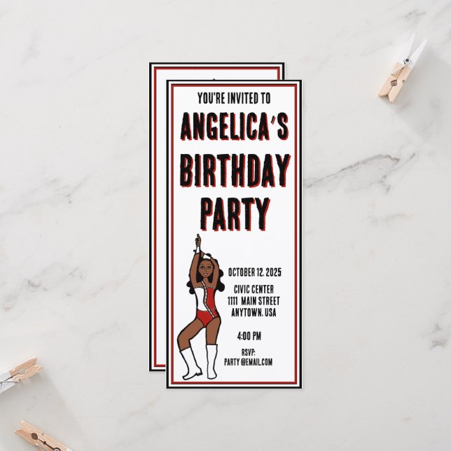 Dançarina Convite de festas Branco Vermelho nº 1 (Frente/Verso In Situ)
