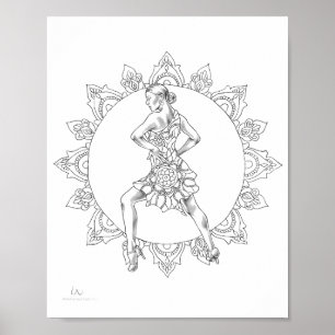 Dançarina de Poster Salsa Mandala para Coloração d