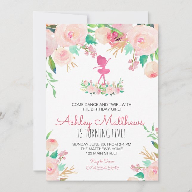 Dance aniversário, bailarina, convite de aniversár (Frente)
