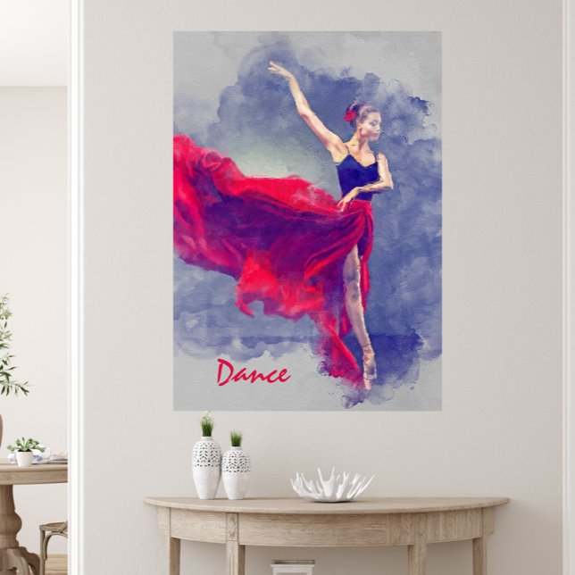 Dance Art, Dancer, Balé, Vermelho, Impressão de Te (Dance Art, Dancer, Ballet, Red, Black Canvas Print)