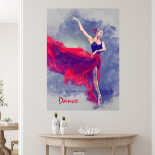 Dance Art, Dancer, Balé, Vermelho, White Canvas P