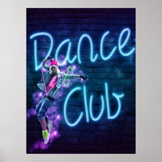 Dance Club Neon Sign with Dancer Blacklight Poster (Frente)