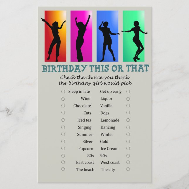 Dance party Birthday Este ou Aquele Jogo (Frente)