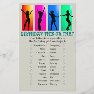 Dance party Birthday Este ou Aquele Jogo