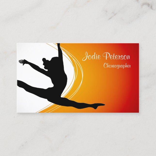 Dancer Jette Leap Silhouette Orange Cartão de visi (Frente)