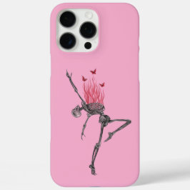 Dancing Red Fire Flames Skeleton Illustration Pink