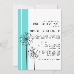 Dandelions Blue Sweet 16 Convite