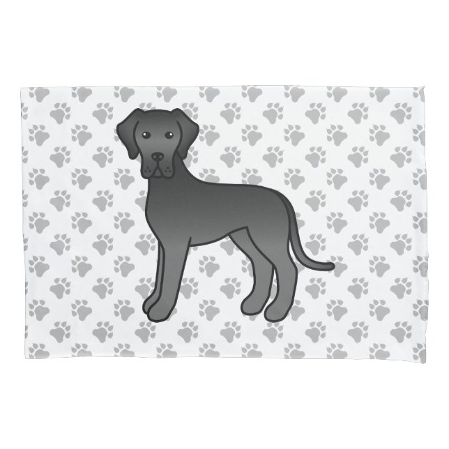 Dane Grande Preto Cachorro de Desenho Animado Fofo (Frente)