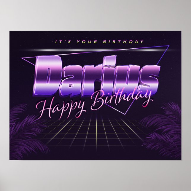 Darius Name Vorname lila retro Poster Geburtstag (Frente)