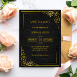 Dark Academia Gothic Elegant Wedding Save the Date<br><div class="desc">Announce your wedding with dramatic sophistication using this Dark Academia Save the Date. Featuring a moody black backdrop, elegant antique-inspired detailing, gold frame and elegant elements, this design is perfect for gothic, fall, and literary-themed weddings. Fully customizable text makes it easy to personalize for your special day. Explore the full...</div>