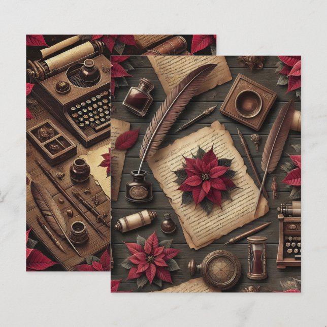 Dark Academia Poinsettia Desk Scrapbook Paper (Frente/Verso)