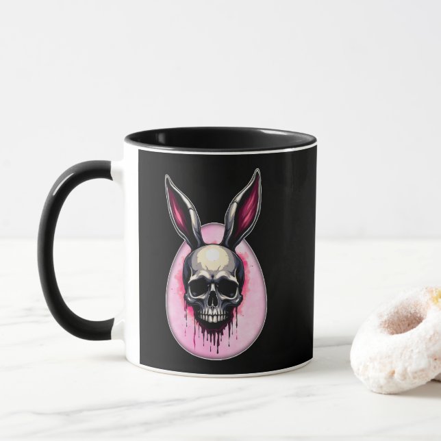 Dark Bunny Skull – Gothic Style - caneca (Com Donut)