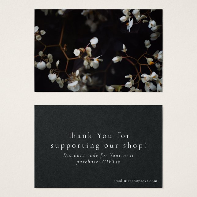 Dark elegant shop thank you card with discount (Frente & Verso)