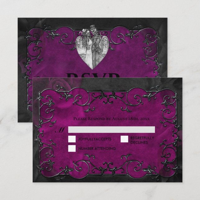 Dark Gothic Halloween Wedding RSVP Card (Frente/Verso)
