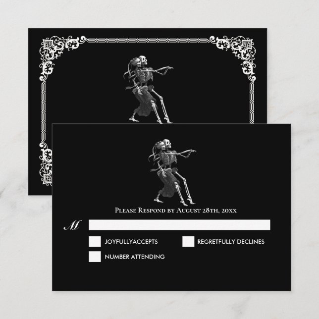 Dark Gothic Halloween Wedding RSVP Card (Frente/Verso)