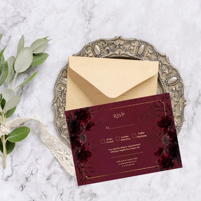 Dark Gothic Romance Roses Wedding RSVP (Criador carregado)