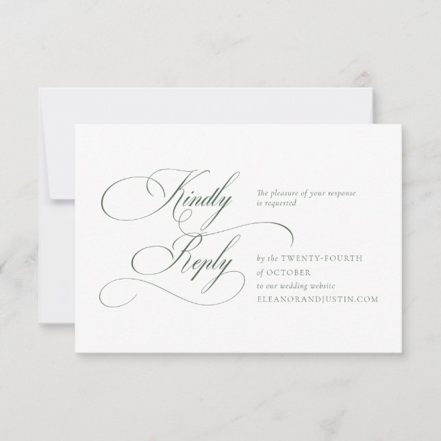 Dark Green "A" Monogram Wedding RSVP Card (Frente)