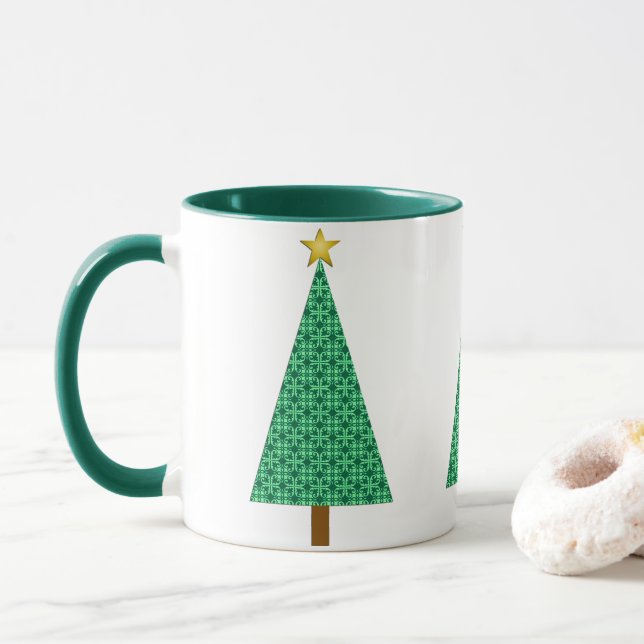 Dark Green Arabesque Moderno Caneca de Natal (Com Donut)