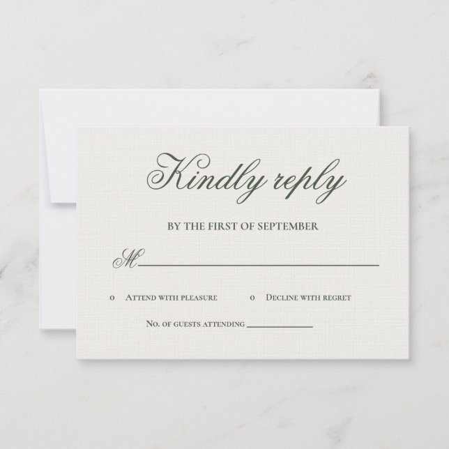 Dark Green Greenery Calligraphy RSVP Card (Frente)