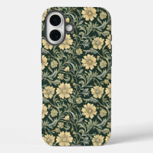 Dark green stylized yellow flowers  pattern 