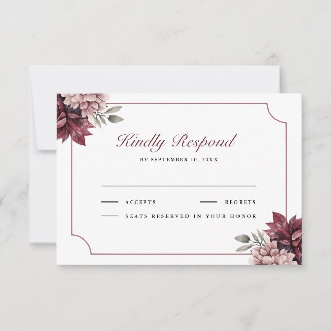 Dark Moody Floral Frame Wedding RSVP Card (Frente)