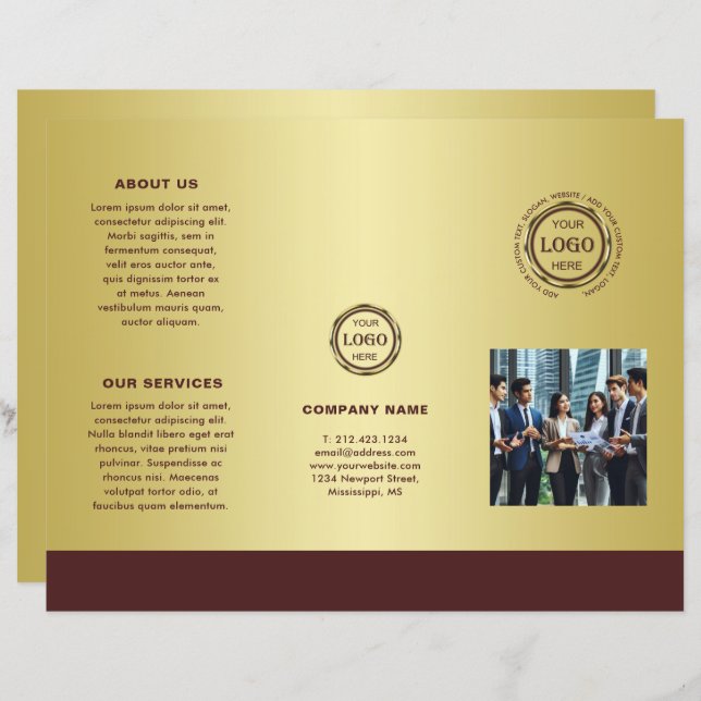 Dark-red gold design,Logo or Photo Brochures, (Frente/Verso)