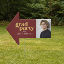 Dark Red Gold Photo Arrow Graduation Party