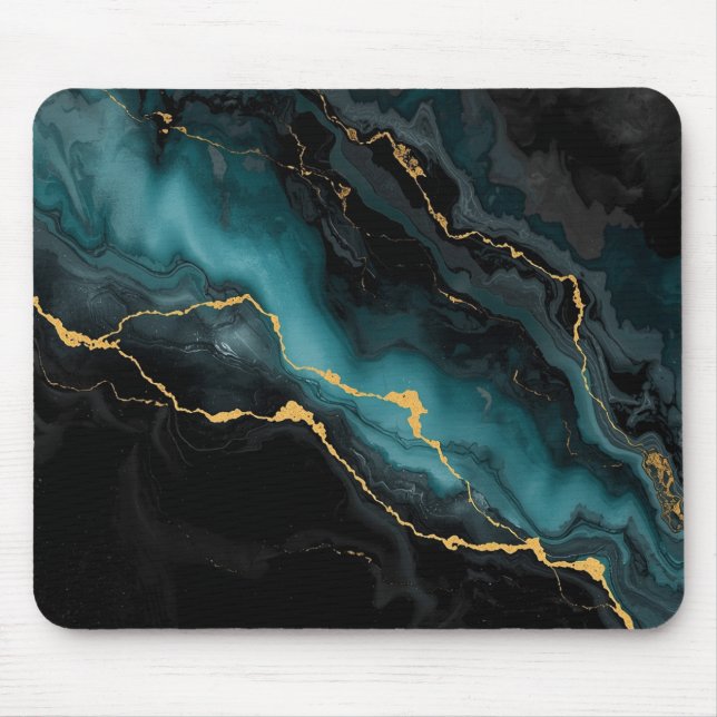 Dark Teal & Gold Marble Statement Mousepad (Frente)