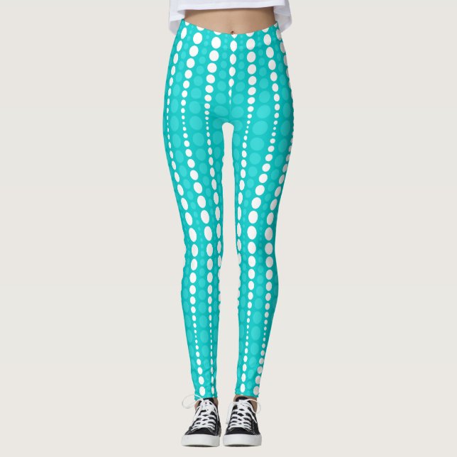 Dark Turquoise and White Polka Dot Leggings (Frente)