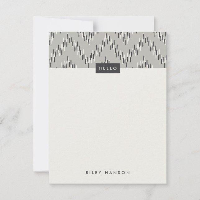 Dashing Boho Ikat Zig Zag Stationery - Cinza (Frente)