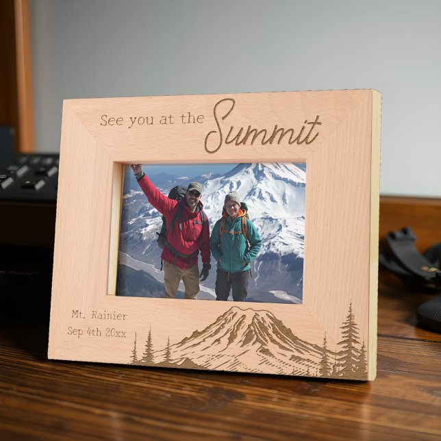 Data de Ascensão da Aventura de Cume do Monte Rain (Personalized Mount Rainier photo frame with custom date, etched design, and inspiring quote.)