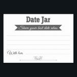 Data Jar Ideas Cartões de Mesa Cartões de Casament<br><div class="desc">Estas placas de Jar na moda serão a adição perfeita à sua recepção de casamento ou chá de panela. Este design apresenta uma combinação de cinzas e fontes brancas, com uma faixa de cinza e um sotaque cardíaco na parte inferior. O cartão tem espaço disponível para que os hóspedes deixem...</div>