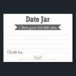 Data Jar Ideas Cartões de Mesa Cartões de Casament<br><div class="desc">Estas placas de Jar na moda serão a adição perfeita à sua recepção de casamento ou chá de panela. Este design apresenta uma combinação de cinzas e fontes brancas, com uma faixa de cinza e um sotaque cardíaco na parte inferior. O cartão tem espaço disponível para que os hóspedes deixem...</div>