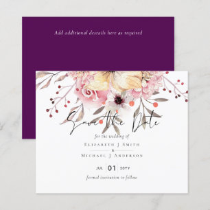 Datas de Casamento Floral Rosa Choque Rústico Salv