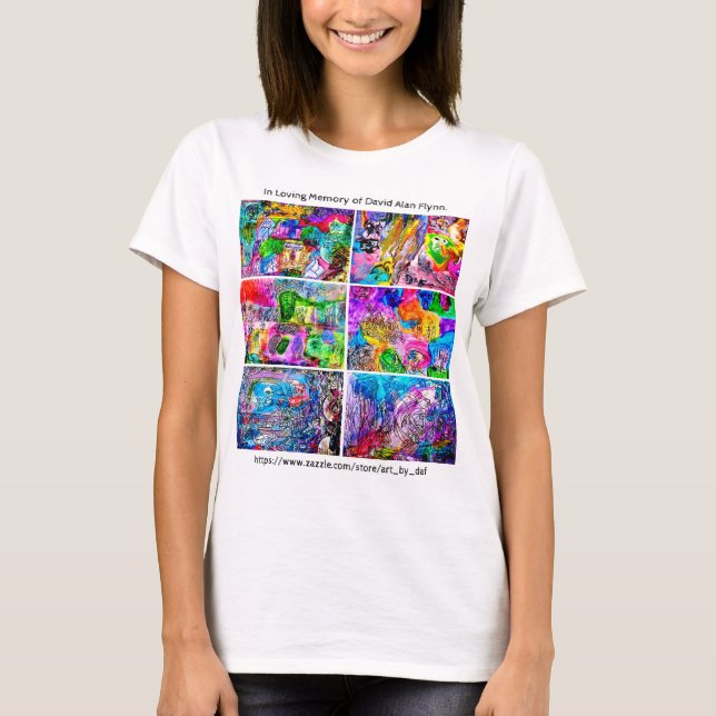DAVID FLYNN ART COLLAGE WOMAN'S T-SHIRT COM TEXTO (Frente)