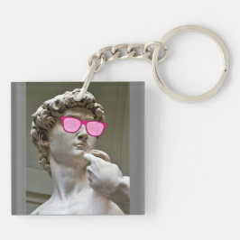 David veste óculos de cor rosa chaveiro