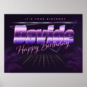 Davide Nome Sobrenome lilás Poster retrô Aniversár