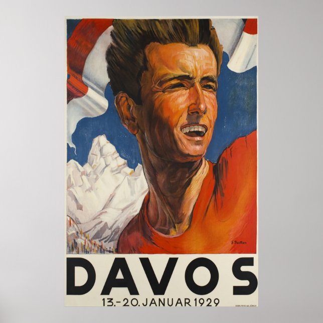 Davos, Parente, Suiça, Poster de Esqui (Frente)