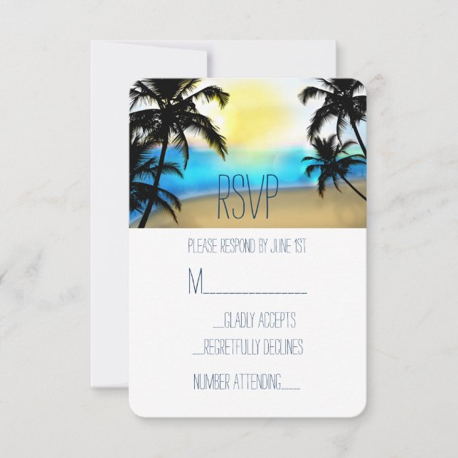 Daytime Beach & Palm Trees Beach Wedes RSVP (Frente)